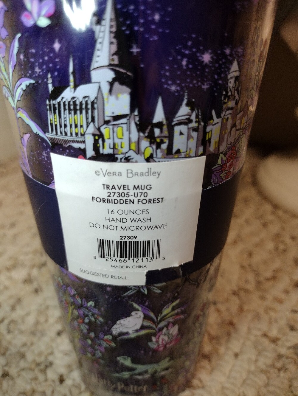 Vera Bradley x Harry Potter "Forbidden Forest" Purple/Multi Plastic Travel Mug - Picture 4 of 8
